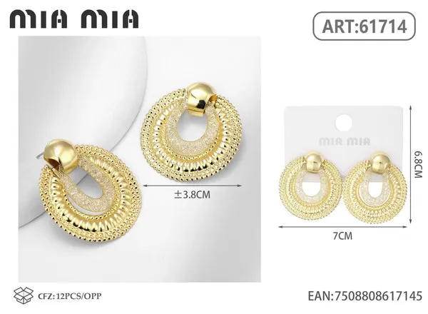 Aretes colgantes de circulo texturizado, dorados