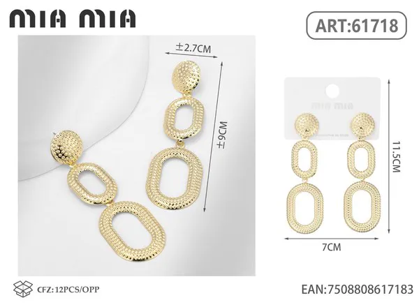 Aretes colgantes de aros ovalados, dorados