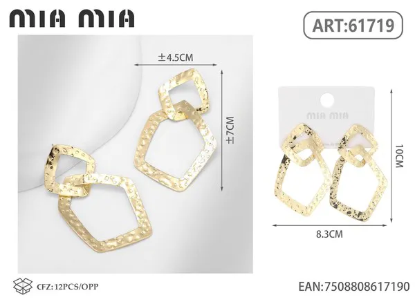 Aretes colgantes de dobles aros martillados, dorados