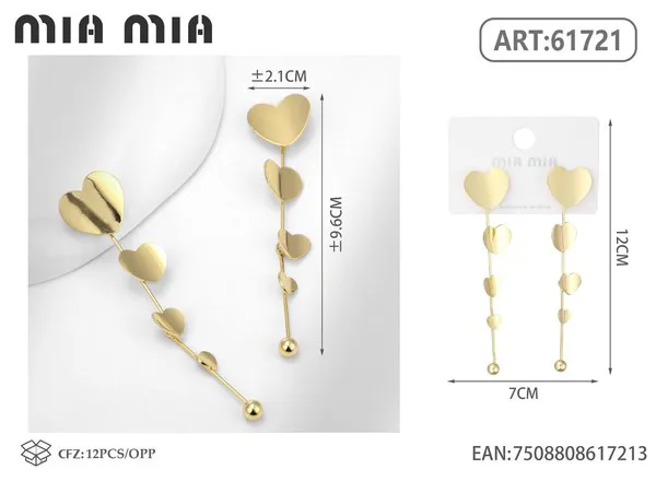 Aretes colgantes de corazones, dorados