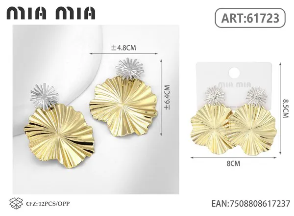 Aretes colgantes de flor ondulada, dorados