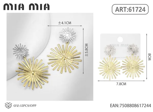 Aretes colgantes tipo fuegos artificiales, dorados