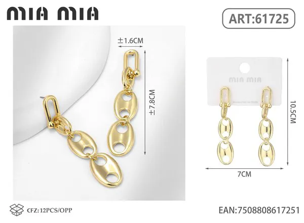 Aretes colgantes de cadena de eslabones, dorados