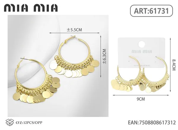 Argollas con flecos de discos, doradas
