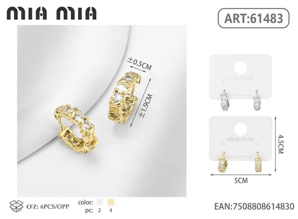 Argollas tipo C con circonias, doradas