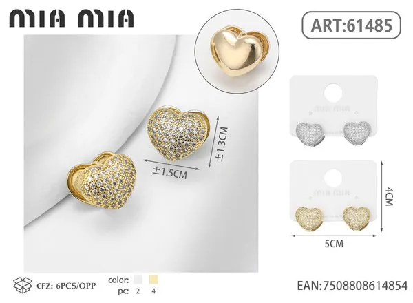Aretes de corazon con circonias