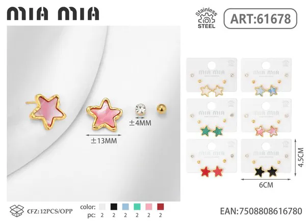 Aretes de estrella de esmalte multicolor
