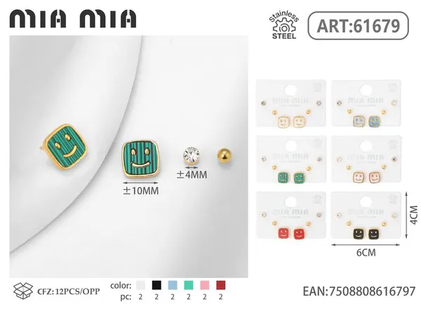 Aretes de carita feliz de esmalte multicolor