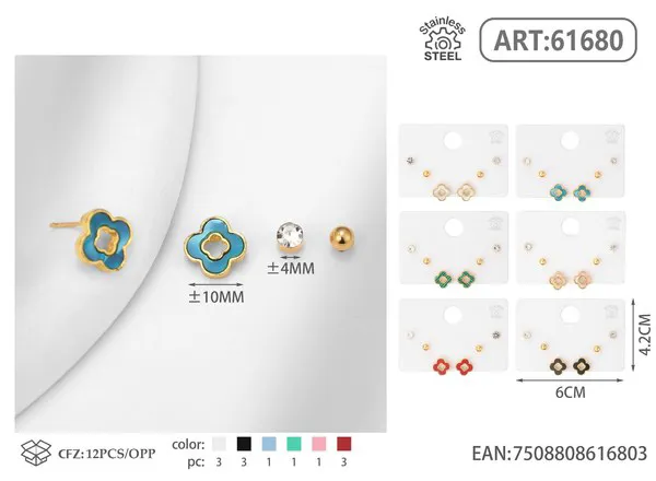 Aretes de trebol de esmalte multicolor