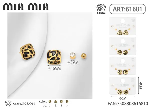 Aretes surtidos con estampado de leopardo, negro