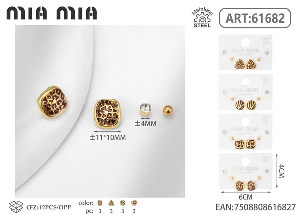 Aretes surtidos con estampado de leopardo, dorados