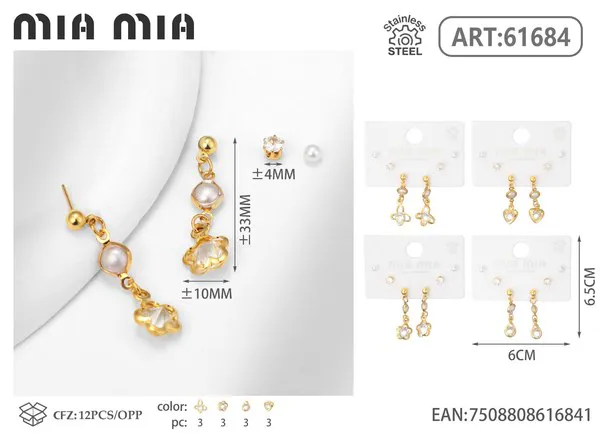 Juego de aretes surtidos colgantes, dorados