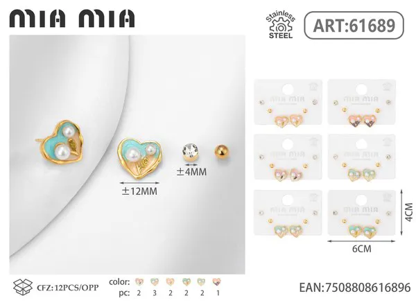 Juego de aretes surtidos de corazón de esmalte