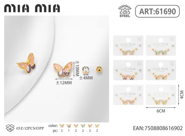 Juego de aretes surtidos de mariposa de esmalte