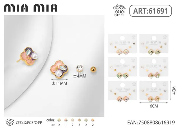 Juego de aretes surtidos de trébol de esmalte