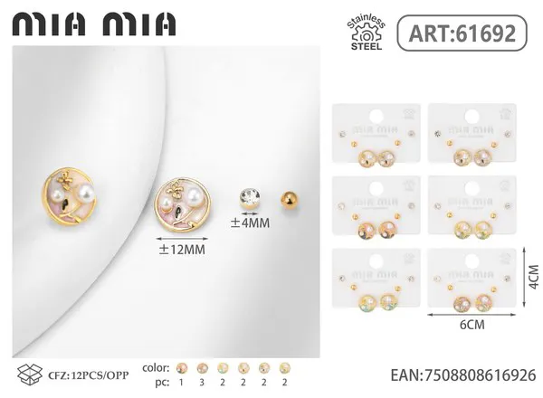 Juego de aretes surtidos de esmalte con perla
