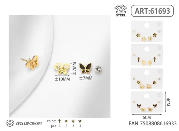 Juego de aretes surtidos de mariposa, negros