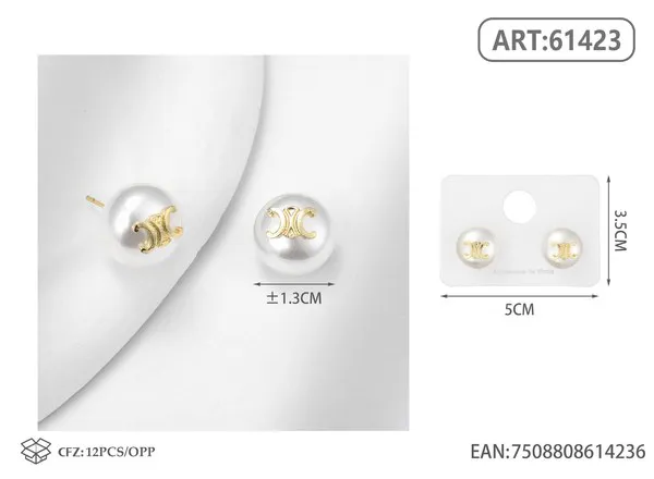 Aretes de perla con logo, dorados