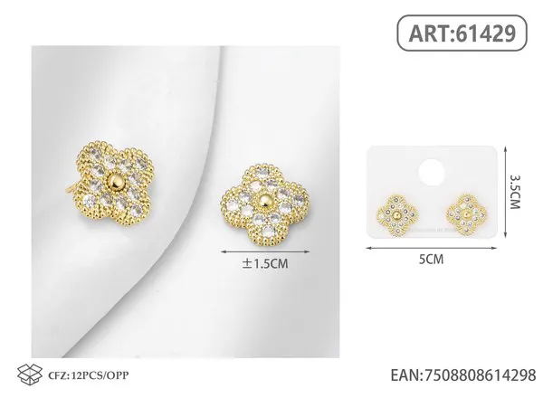Aretes de trébol con circonias, dorados