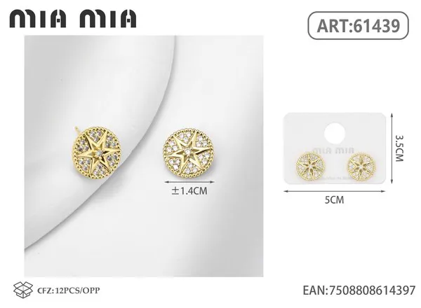 Aretes redondos de estrella con circonias, dorados