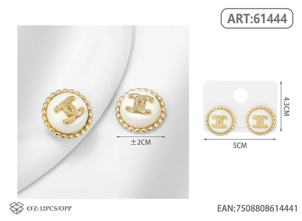 Aretes redondos con logo, dorados