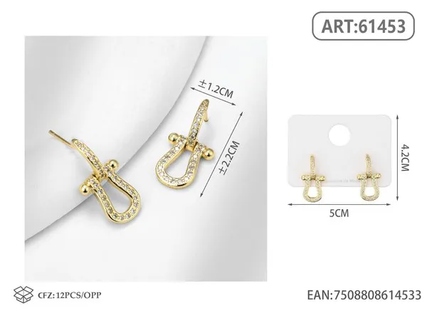 Aretes de herradura con circonias, dorados