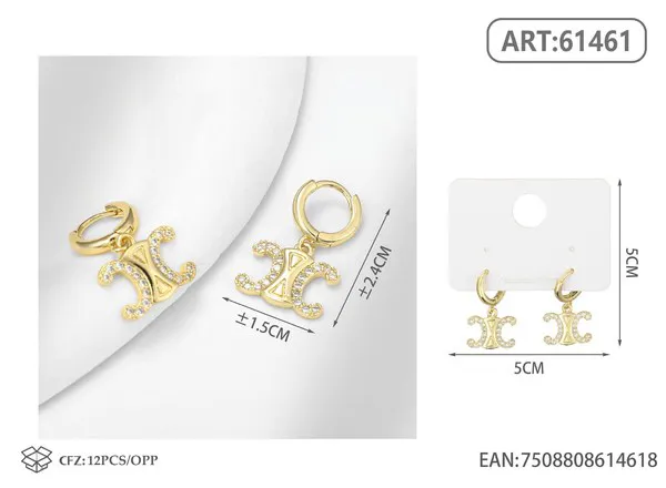 Aretes con dije con circonias, dorados