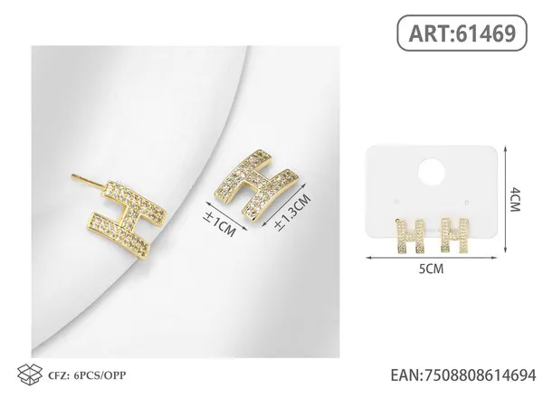 Aretes con forma de H con circonias, dorados