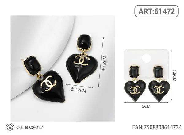 Aretes colgantes de corazón negro de marca
