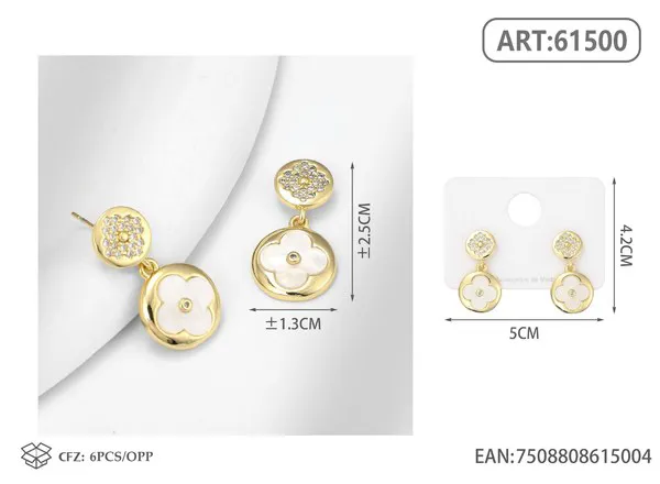 Aretes colgantes de doble disco con trébol