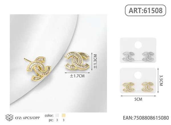 Aretes de diseño de marca dorados con circonias