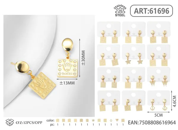 Set de aretes surtidos de acero inoxidable dorados