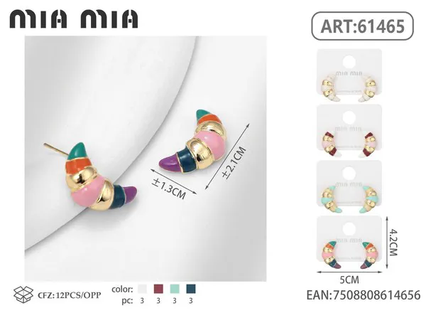 Aretes de media luna de esmalte multicolor