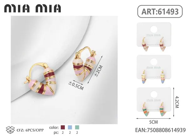 Argollas de corazón de esmalte multicolor