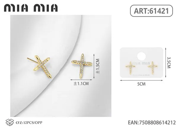 Aretes de cruz dorados con circonias