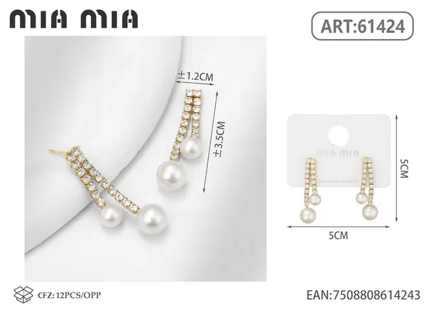 Aretes de circonias con perla colgante