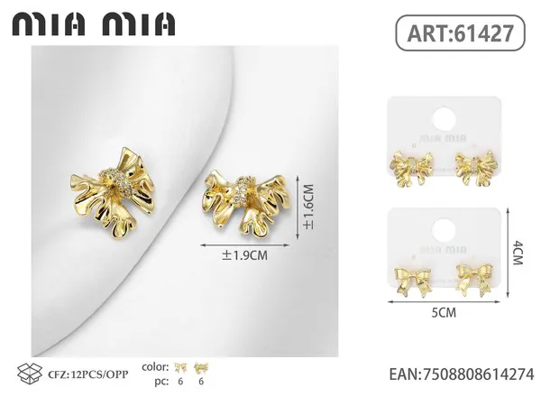 Aretes de moño dorados con circonias
