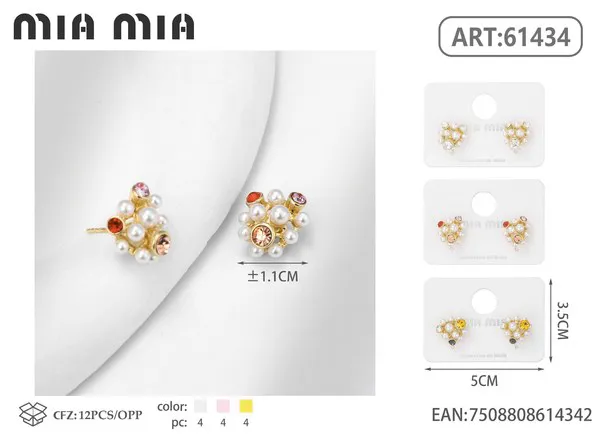 Aretes de perlas con circonias de colores