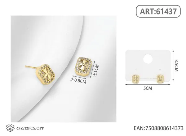 Aretes cuadrados dorados con circonias