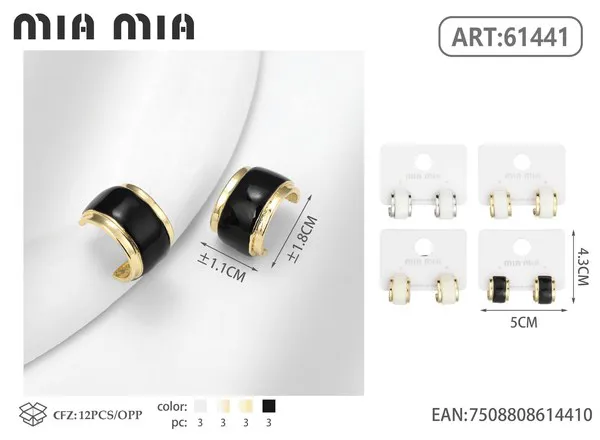 Argollas de esmalte negro, doradas