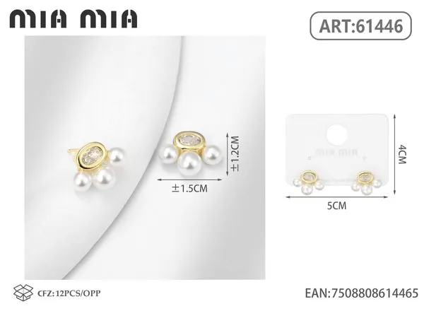 Aretes de perlas con circonia, dorados