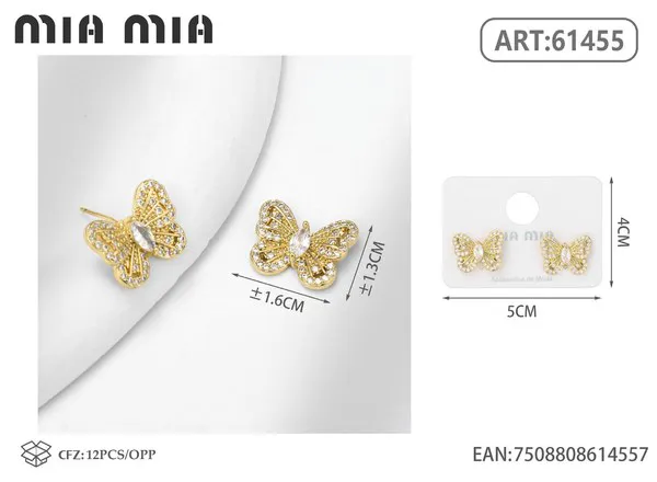 Aretes de mariposa dorados con circonias