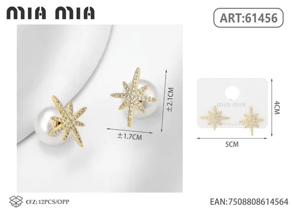 Aretes de estrella con perla dorados