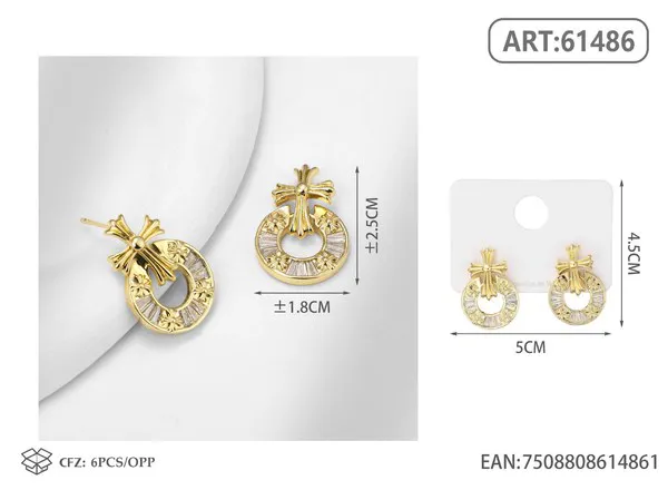 Aretes de aro con cruz dorados con circonias