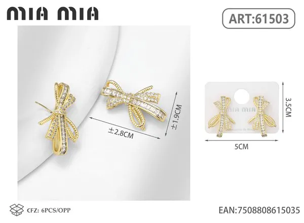 Aretes de moño dorados con circonias