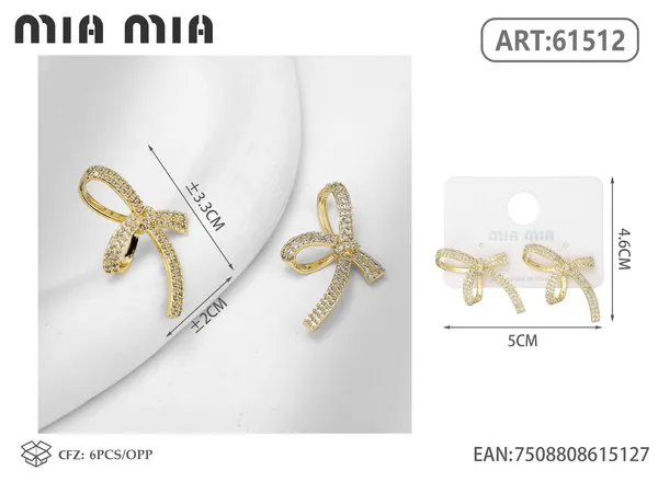 Aretes de moño dorados con circonias