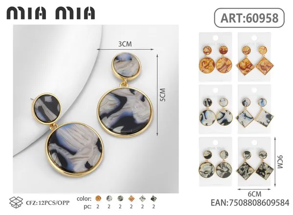 Aretes colgantes de resina jaspeada