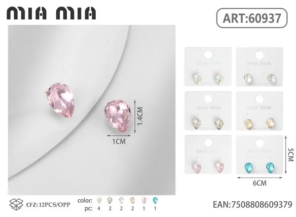 Aretes de gota de cristal rosa
