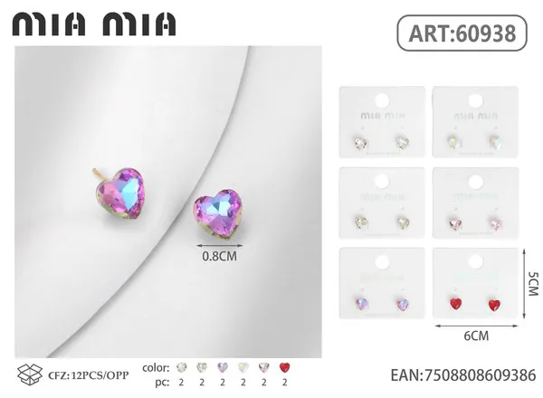 Aretes de corazón de cristal morado