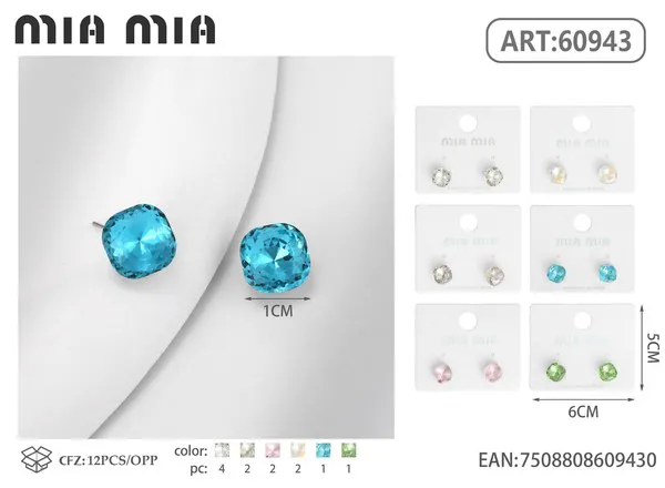 Aretes cuadrados de cristal azul